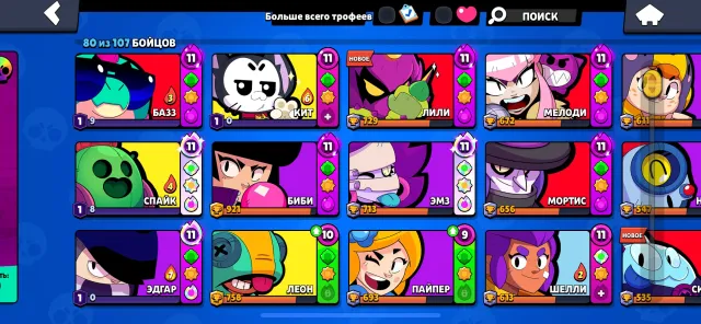 only a small part of all skins in the attachments, 27618 trophies, 80 brawlers, 4 primes