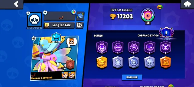 ✅Good account for a loving player✅Power points 4392 coins 3450 gems 99 blings 11015✅, 17203 trophies, 57 brawlers, 5 primes