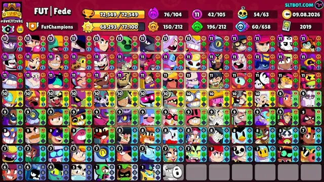 💜《🏆72,500 CUPS🏆》《👤105 BRAWLERS👤》《🌟PRIMES🌟》《✨LEGS✨》《💰34 TITLES💰》💜, 72500 cups, 105 brawlers, 39 primes