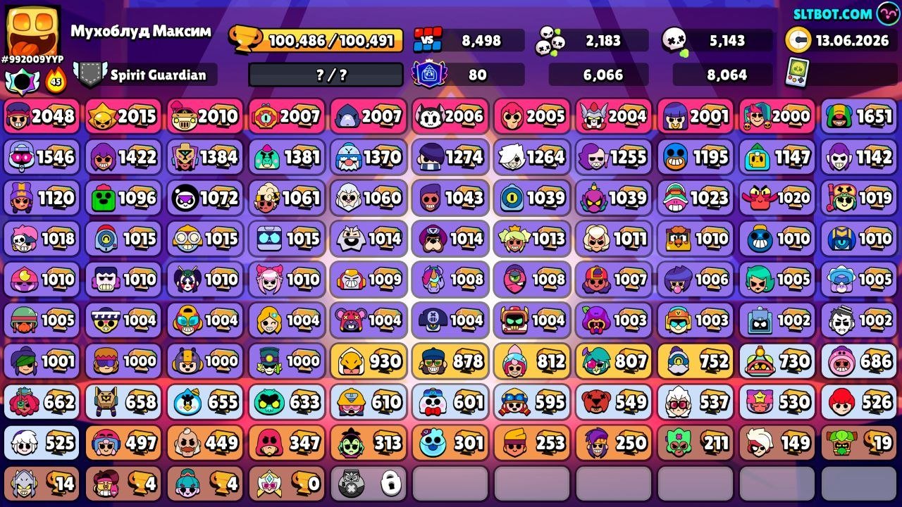 🔮Old account, all details in the screenshot🔮, trophies 100000, brawlers 103, primes 80
