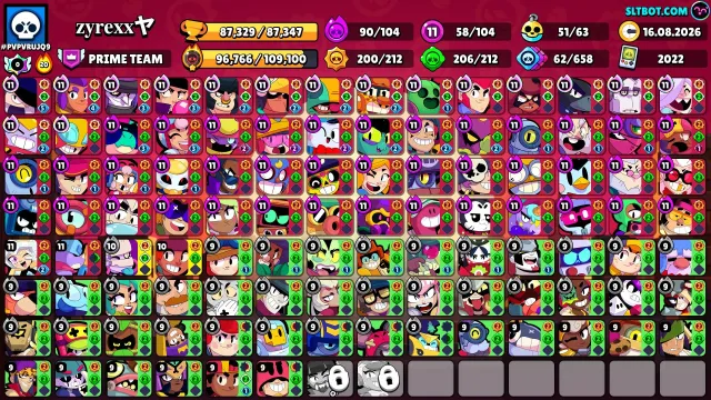 🔥TOP ACCOUNT OF 2022 LOTS OF SKINS IMBA LEVELING ALL STAR POWERS GADGETS 90 HYPERS 51 BAFFI, 87329 trophies, 104 brawlers, 50 primes