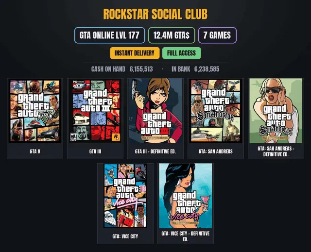 【SOCIAL CLUB】 🎯 【GTA ONLINE】 👑 【12.4M PURE CASH GTA$】 ✨ 【7 игр】 🏆 Grand Theft Auto V, Grand Theft, Продажа