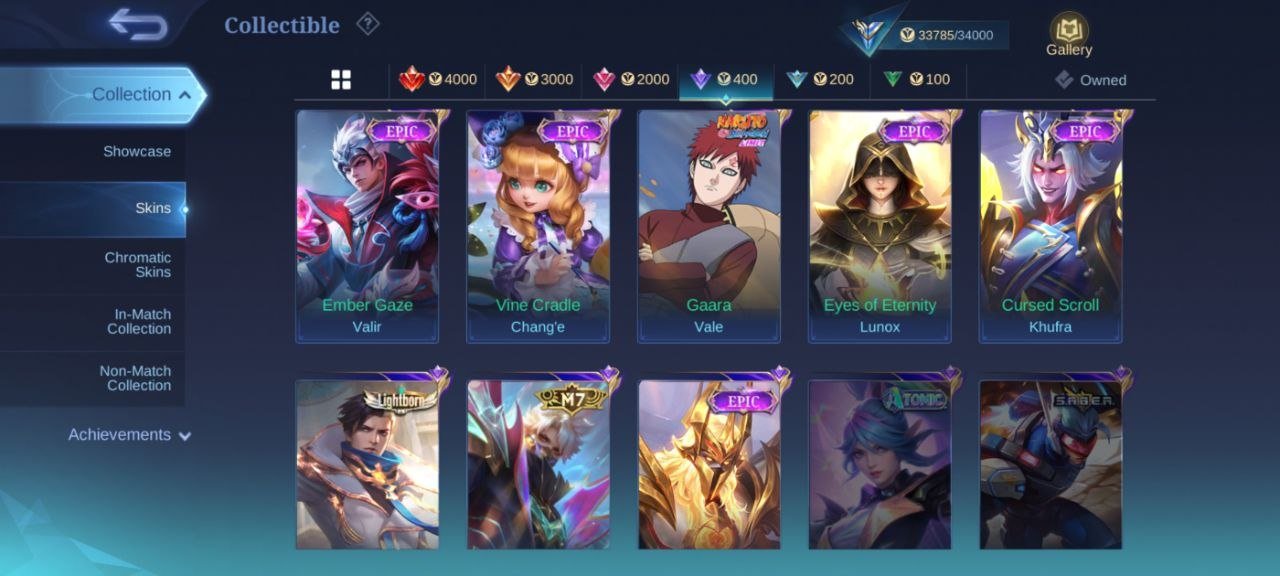 Prime granger🌈KOF Karina🌈deluxe 18🌈zodiac Lancelot🌈EPIC🌈(lunox⭐valir Gaara Vale)🌈emblem Max close, Sale, Rank: Mythic, Level: 39, Winrate: 55%, Heroes: 86, Skins: 135