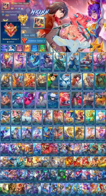 🔥WORLD🔥💎LEG FANNY💎 👻AOT FANNY-ASPI (4)-KUNG FU LING-DUCATI BENYA-SANIRO👻 ⭐️7 COLLECTORS⭐️, Sale, Rank: Epic, Level: 136, Win Rate: 55%, Heroes: 133, Skins: 690