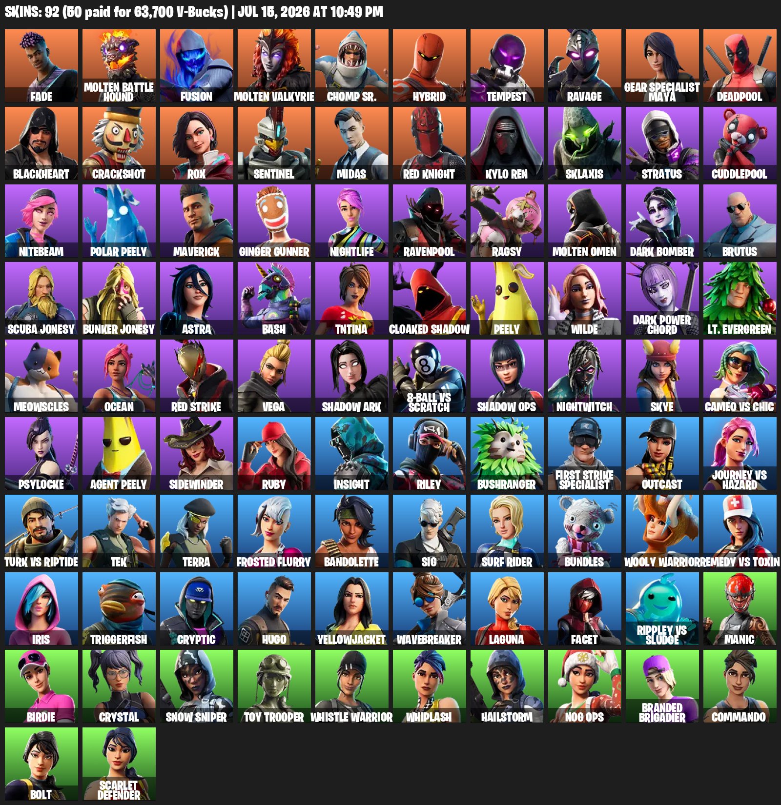 🔥 Fortnite | 92 Skins | 50 Purchased Skins | Full Access, Sale, skins 92