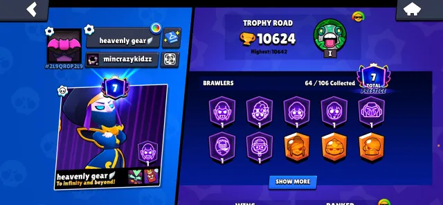 🔥Top account for starting🔥 [1 MONTH WARRANTY + REBINDING]🔥, 10624 trophies, 64 brawlers, 7 primes