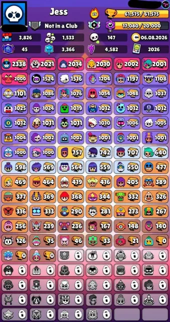 🎅📌61,500🏆🌟80👤25 EMPEROR6 11 STRENGTH🪙122 SKINS ~11K GEMS🎎38 TITLES🏆💮17 BUFFS❇️🔰〔FREE NICK CHANGE〕🔰, trophies 61500, brawlers 80, primes 45