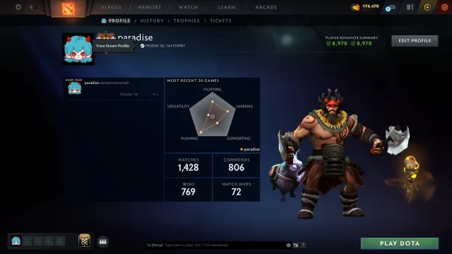 ☁️ 7106 MMR IMMORTAL 1428 SPIELE HAUPTPUL 9000 ORDENTLICHKEIT HAUPTPUL ☁️, Verkauf, 7106 MMR, 9000 Ordentlichkeit, 9000 Höflichkeit, 1428 Spiele, 1332 Stunden
