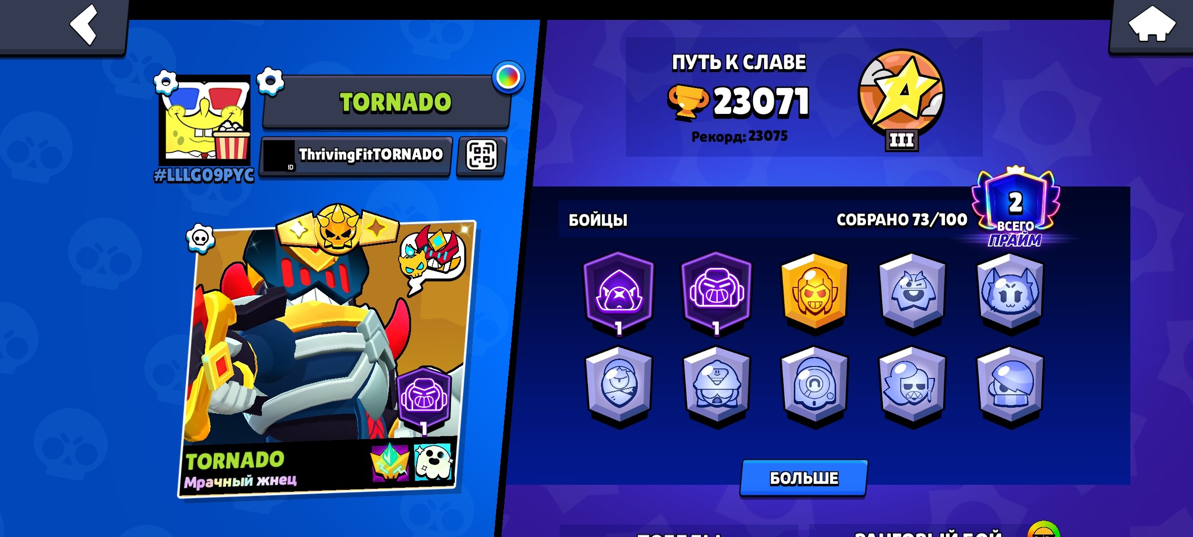 Lots of characters and skins, trophies 23071, brawlers 73