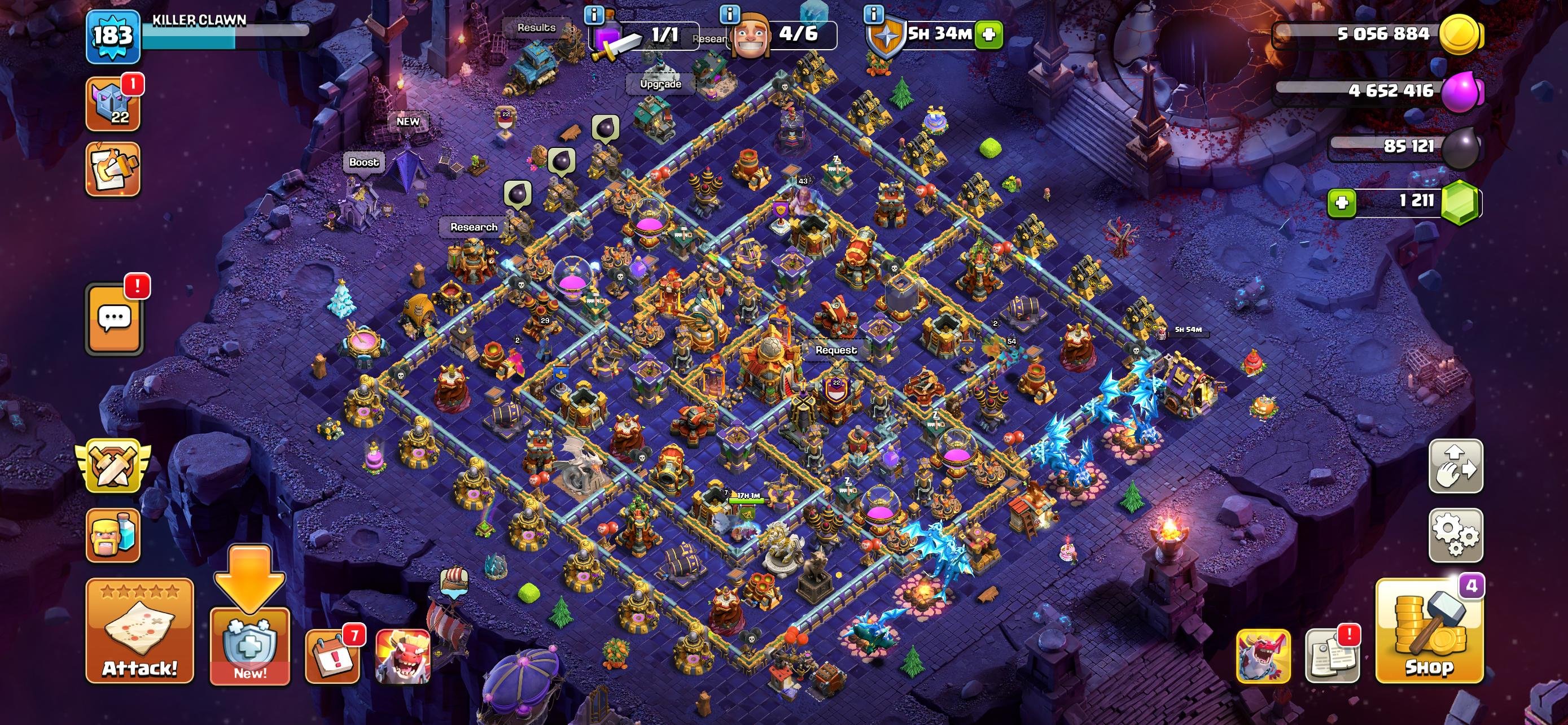 TH 16 Full Max ✦ Legendary Cosmic Scenery ✦ 59-83-54-43-29 ✦ Spiky Ball Max ✦ Fire Ball ✦ 220 CWL, 16 TH Main Village