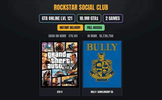 【SOCIAL CLUB】💎【GTA ONLINE】 🎯 【10.9M PURE CASH GTA$】💎【2 игр】💎Grand Theft Auto V, Bully:, Продажа