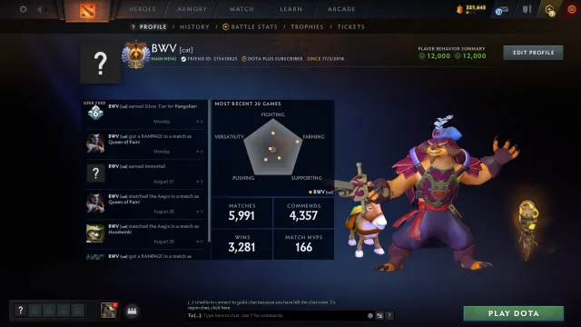 7671 MMR(1200 rang) Arcanes sur Kвопу, ВР et ВК, Vente, 7671 MMR, 12000 honnêteté, 12000 politesse, 5991 matchs, 10936 heures