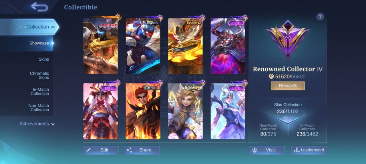 transfer Roger KOF Karina deluxe 25 EPIC Bane EPIC Freya EPIC YSS EPIC lunox EPIC carmila, Sale, Rank: Mythic, Level: 86, Winrate: 53%, Heroes: 132, Skins: 236