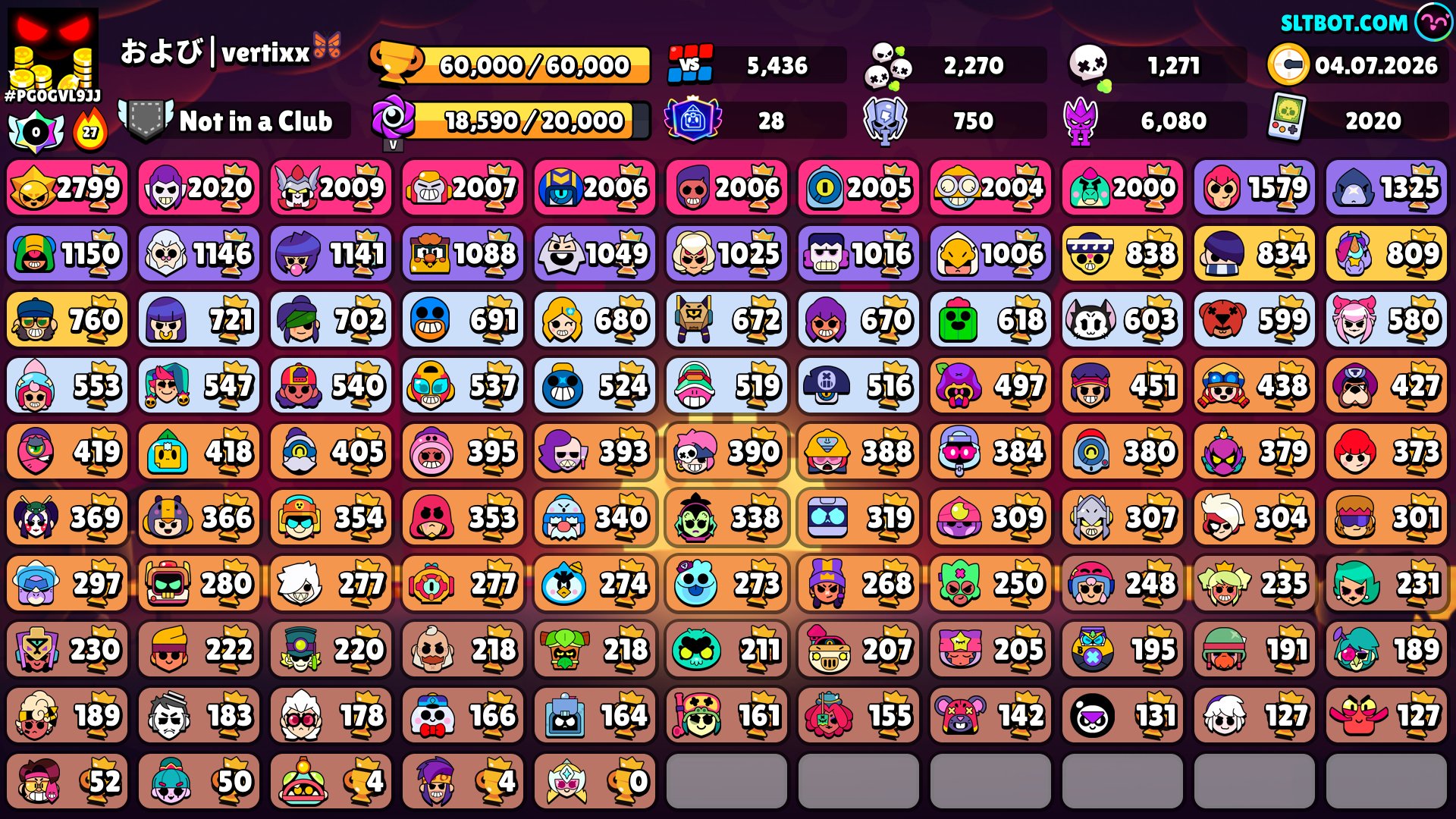 |BS 2020|THE PENNY SMUGGLER|BAD BOY BUZZ|SURFER CARL|+|CLASH ROYAL 🏆10K|14lvl tower|🟢1844GEM|, trophies 60000, brawlers 104, primes 28
