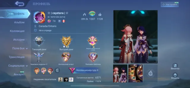 Personal account since 2016, Sale, Rank: Mythic, Level: 74, Winrate: 60%, Heroes: 126, Skins: 366