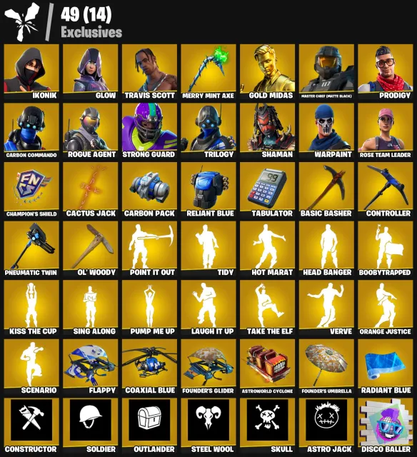 193 skins❤️OG STW❤️IKONIK❤️Travis Scott❤️Merry Mint Axe❤️Glow❤️, Продажа, скины 193