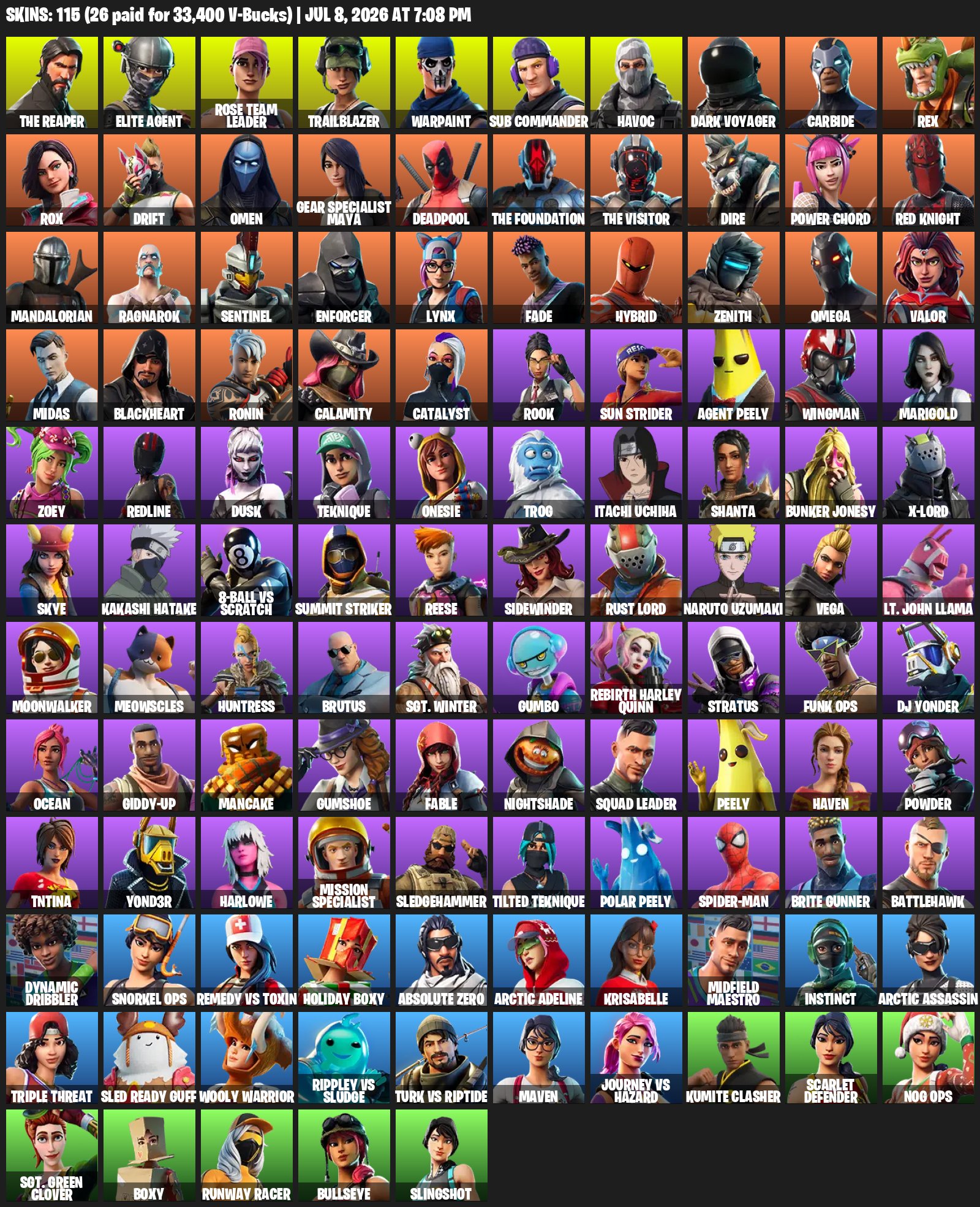 OG⚡️115 SKINS🌙OLD PVE🌎TAKE THE L🌍THE REAPER☄️OFFLINE 800+ DAYS⭐️FULL ACCESS🌙CHANGE EMAIL, Sale, skins 115