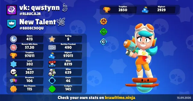 ⚜️Selling Main Account⚜️ 🏆97500🏆 💫8 BP+💫 ⚡️411 Skins⚡️ ✨66 - 11 Power✨, 97500 trophies, 106 brawlers, 74 primes