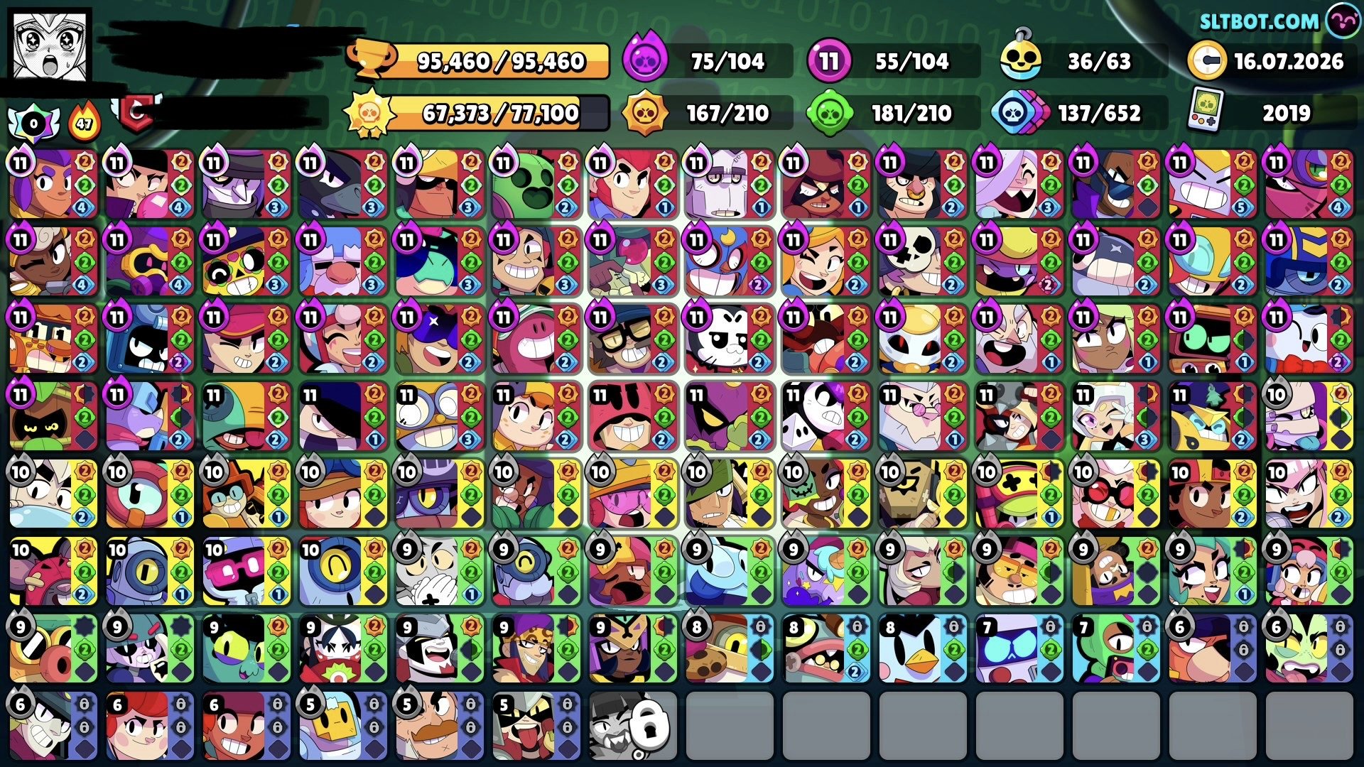 🏆95K👑104/104👕78 PRIMES⚡🔮400 SKINS, trophies 95000, brawlers 104, primes 78