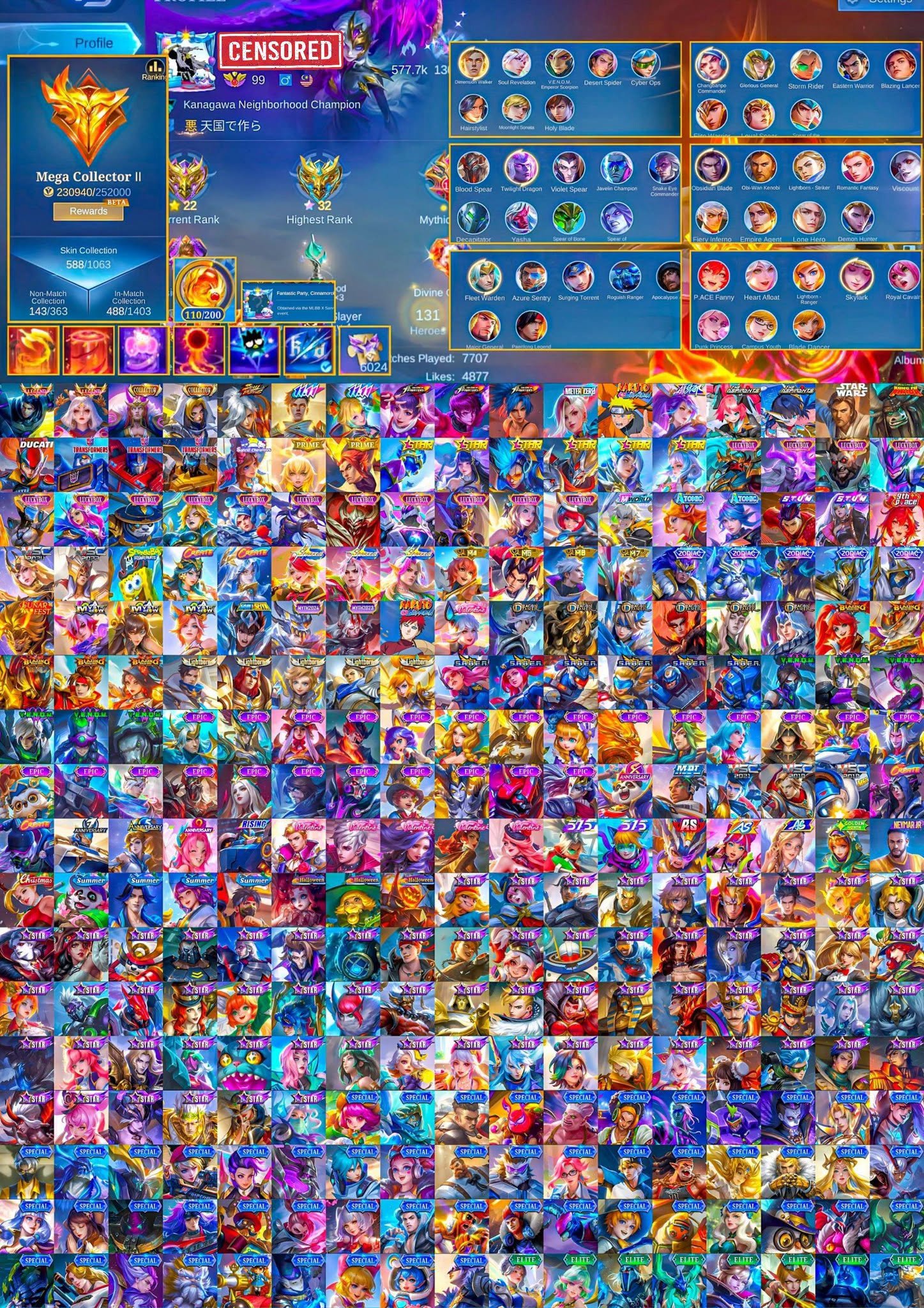 🔥Legend Alucard, Lunox, 2 (11.11), 3 Kof, 3 Transformer, Ducati Irithel, War Alucard 🔥Check Image🔥, Sale, Rank: Mythic, Level: 129, Winrate: 50%, Heroes: 132, Skins: 588