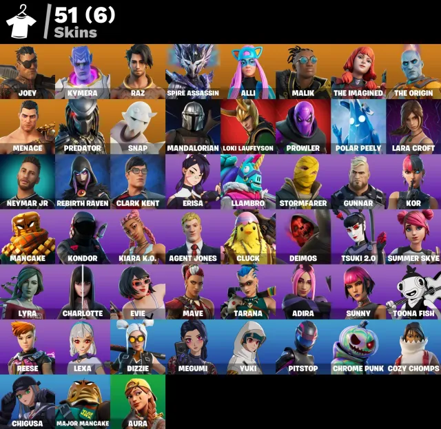 👕 51 skiny 🎮 530 Poziom 💰 400 V-bucks 💰 Joey | Kymera | Raz | Spire Assassin | Alli | Malik | Sprzedaż, skiny 51