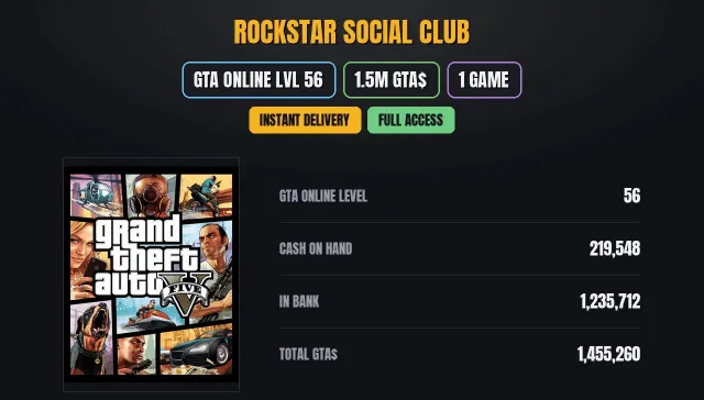 【SOCIAL CLUB】 👑 【GTA ONLINE】 ✨ 【1.5M PURE CASH GTA$】 🏆 【1 игр】 🎮 Grand Theft Auto V, Продажа