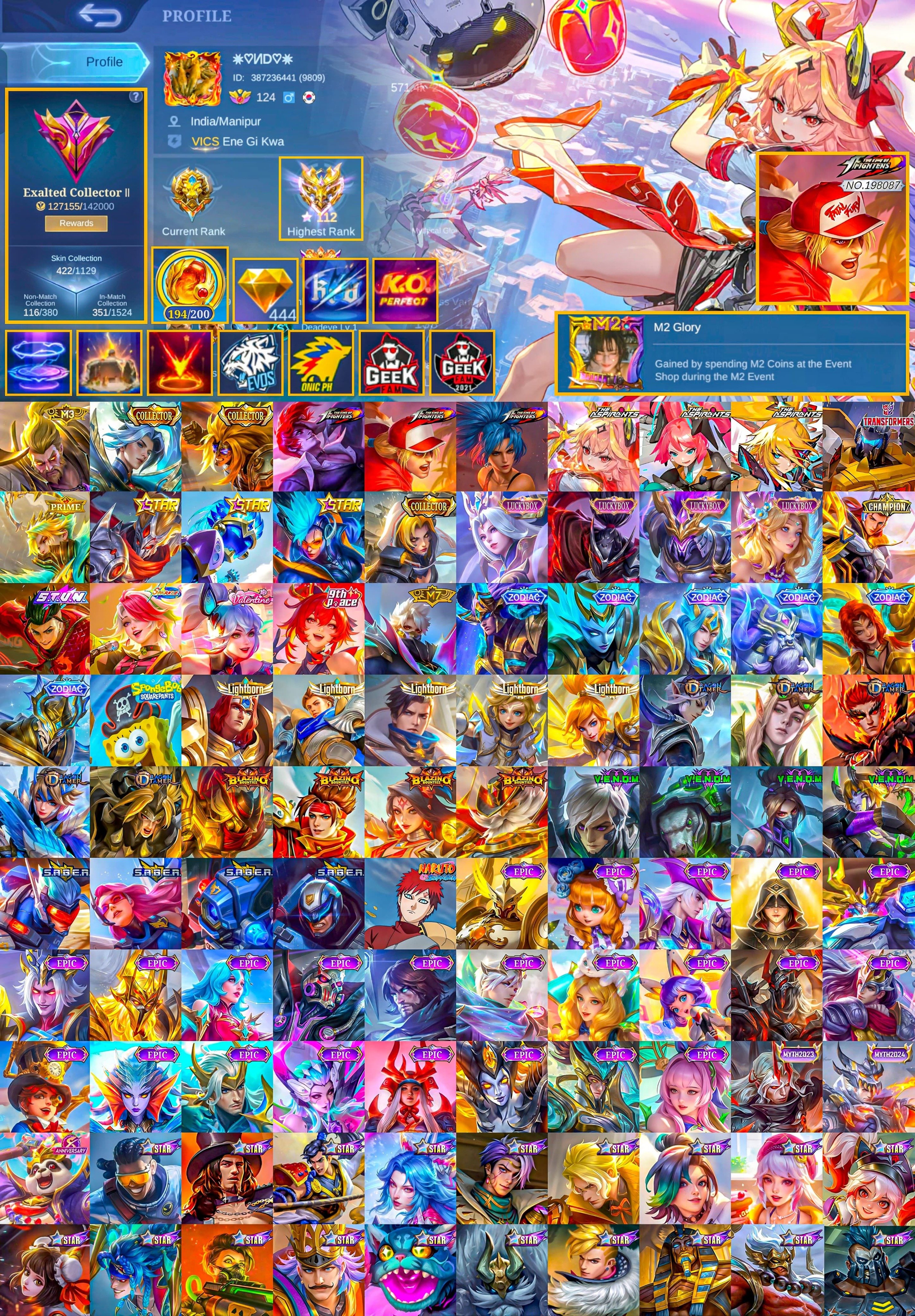 Choose Any Legend, Collector Ling Badang, KOF Chou Paquito, Aspirants, Prime, Lightning TP, Global 🔥, Sale, Rank: Mythic, Level: 154, Winrate: 51%, Heroes: 133, Skins: 422