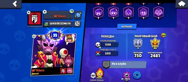 great account, re-linking to you, no one else on the account, 48896 trophies, 82 brawlers, 35 primes