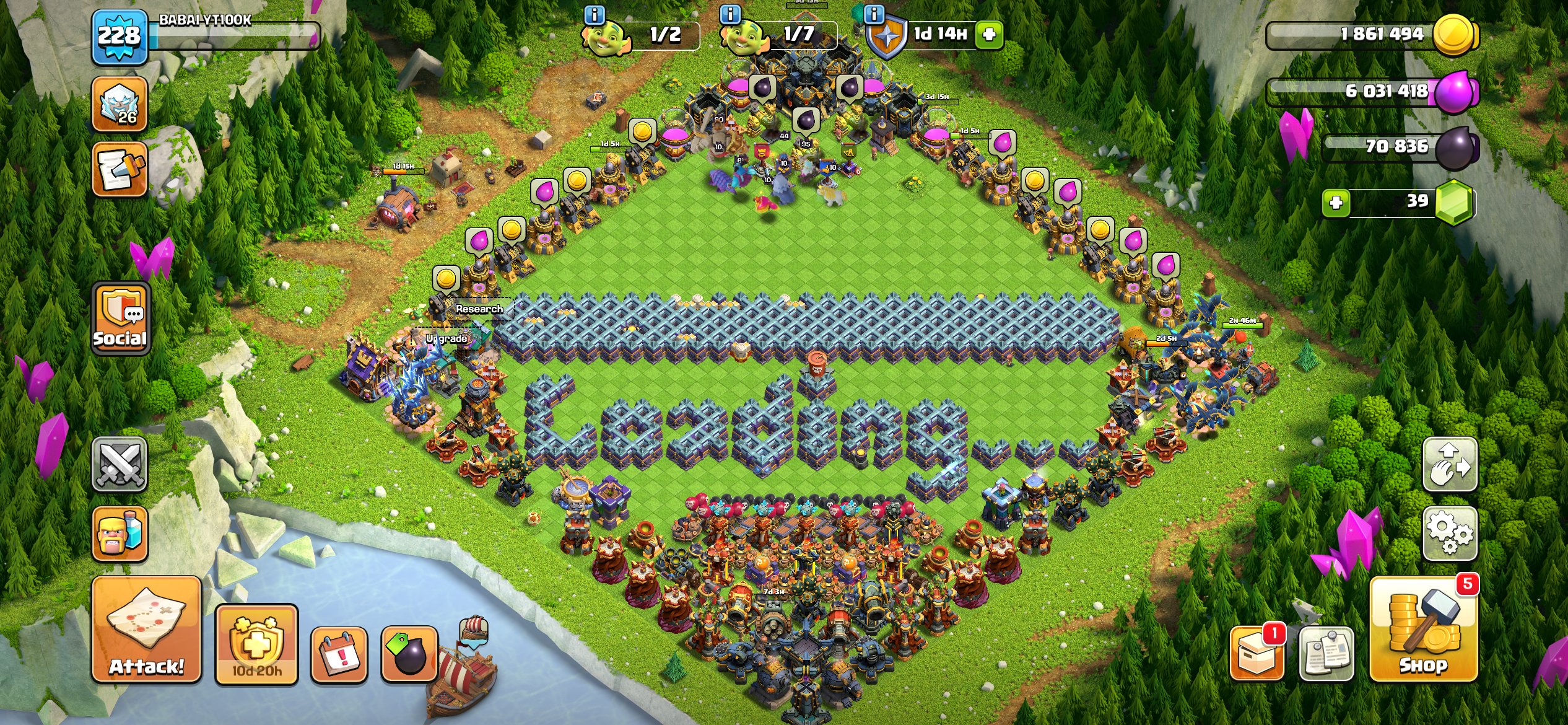 ☑️TH 17 max (228LVL)✔️ | 90-95-61-70-44-4 |🚨12 EQUIPMENTS🚨| 6️⃣ builders | BH 💯 % max |✔️, 17 TH Main Village, 10 TH Builder
