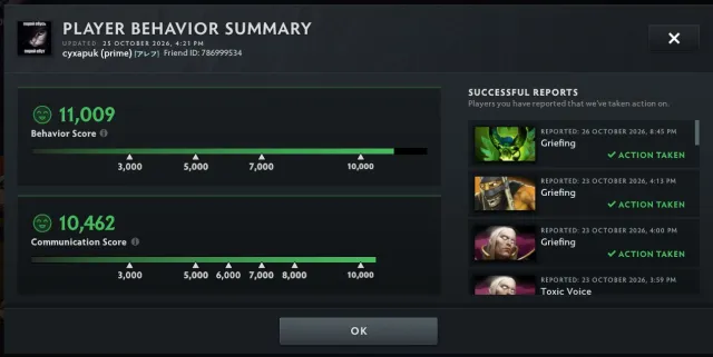 Dota 2 | 4804 MMR | Arcana Shadow Fiend | 10 462 порядочности, Продажа, 4804 MMR, 11009 порядочности, 10462 вежливости, 411 матчей, 461 часов