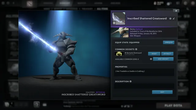 dota+ pour un mois, épée de Sven pour 60000 roubles, PRIME dans CS2, Vente, 8389 intégrité, 10200 politesse, 45 matchs