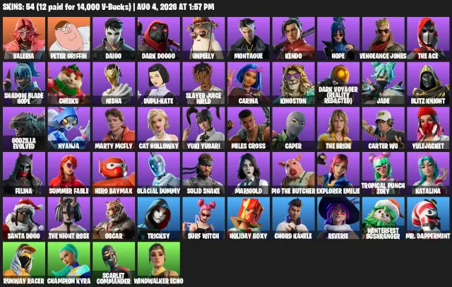🌺 Autodelivery 🌺 ✨ 54 skins | 🗡️ 155 pickaxes | 💃 72 emotes | ⭐ lvl 2864, Sale, skins 54