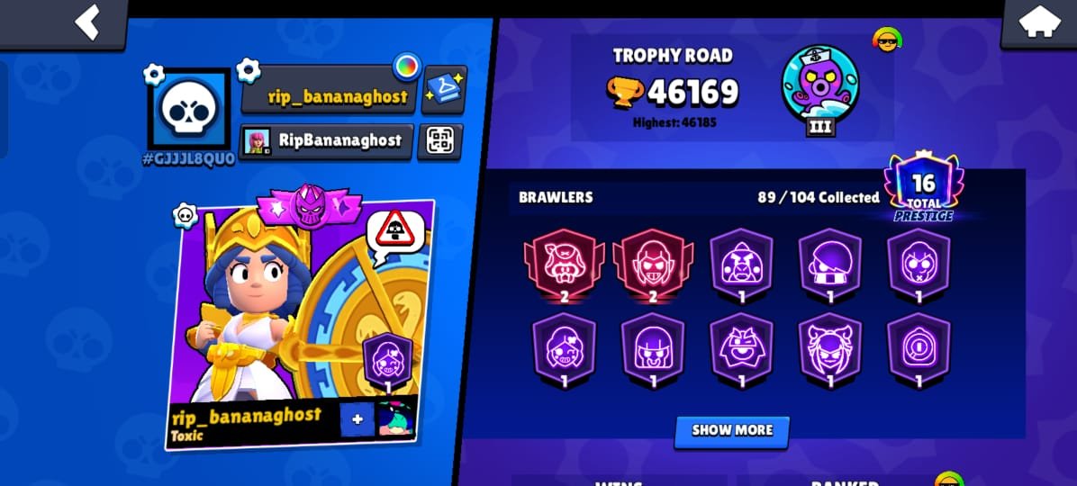 🟥⬛🛑Trophies 46169🛑⚫Brawlers 89🛑⚫Hyper 19-Max 3🛑⚫Skins 176🛑⚫Gems 59🛑⚫Blings 17342🛑⚫Full Access🛑⬛🟥, trophies 46169, brawlers 89