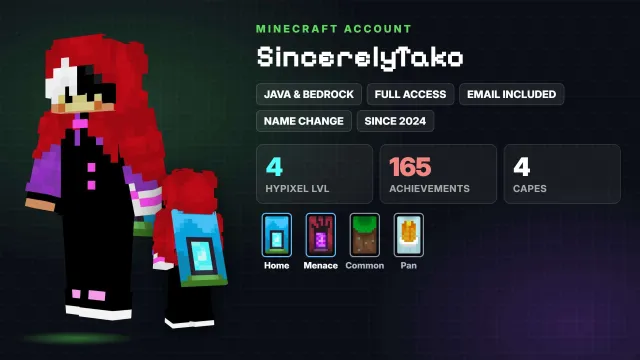 🦸 Cloaks (4): Home, Menace, Common, Pan ✅ Java & Bedrock & full access, Sale, All account data
