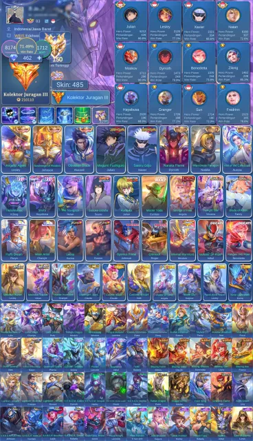 💛Mega-3💛Line of skins, Legends, Collector, Star Wars, JJK, Kof, Hunter,11.11,Naruto,Kishin,Allstar,💛, Sale, Rank: Mythic, Level: 113, Winrate: 71%, Heroes: 133, Skins: 482
