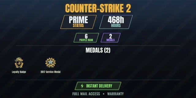 CS2 Prime🏆468h🎮2 medals Medal for Service 2017, Loyalty Badge, Sale, With inventory, Has PRIME
