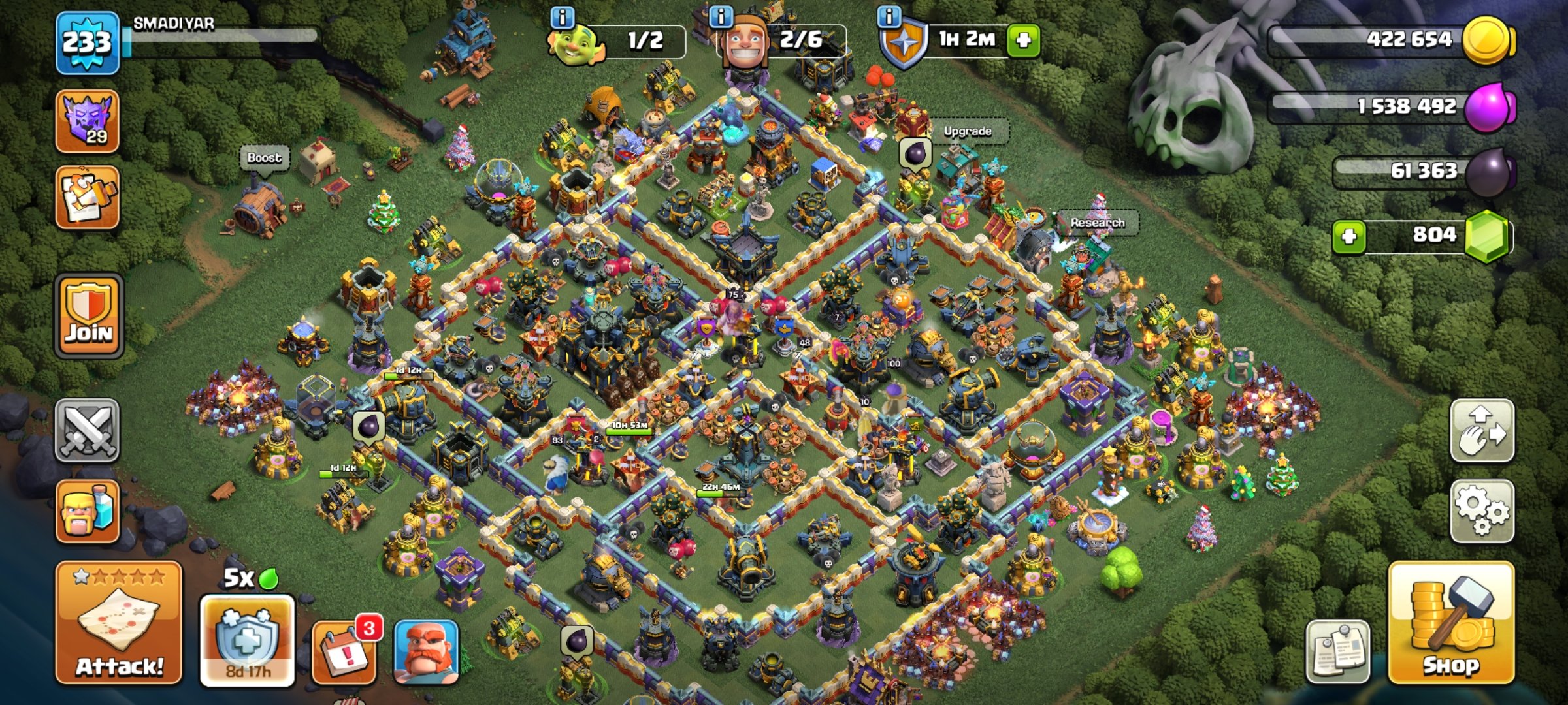 ⚜️ GOOD 17 TH ⚜️👤 HEROES【93:100:62:75:48:12】👤🔮 OLD TREES + OBSTACLES 🔮⚔️ PUMPED EQUIPMENT ⚔️, 17 TH Main Village, 9 TH Builder