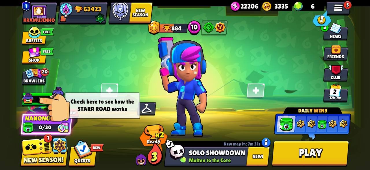 63k 🏆, Star Shelly, 93 brawlers + Kaze, 12 leg, 18 11 strength + 11 hyper, 210 skins, description👇, trophies 63000, brawlers 93, primes 1
