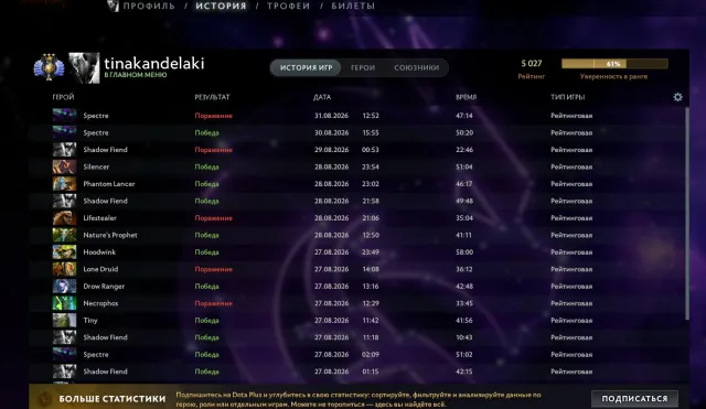 🤍⚫ 5000 MMR🤍⚫ MAIN POOL🤍⚫ 100% GUARANTEE🤍⚫, Sale, 5027 MMR, 11705 behavior score, 5863 friendliness, 1760 matches, 1918 hours