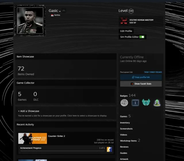 🛑100 LEVEL STEAM🛑 CS 2 PRIME🛑268 HOURS 🛑PREMIER OPEN 🛑, Sale, With inventory, Has PRIME