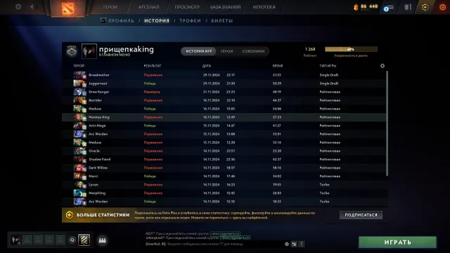 DOTA 2 64/100 ЧАСОВ 2 АРКАНЫ на ТЕЧИСА и ОГРА 16lvl ТРОФЕЯ, Продажа, 1200 MMR, 9500 порядочності, 9500 вежливості, 144 матчів