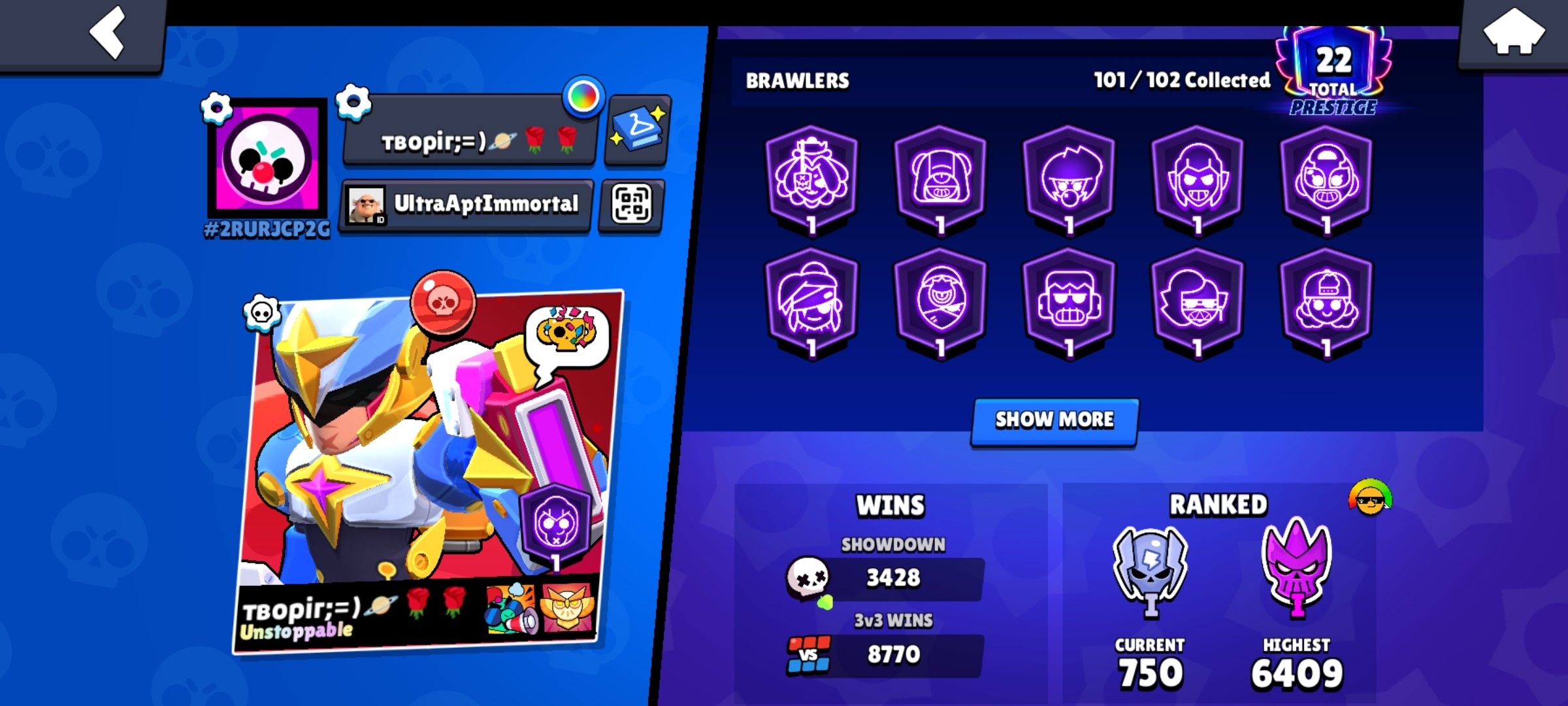 🏆𝟔𝟒𝟓𝟎𝟎🏆🀄𝟏𝟔 BP + PRO PASS🀄🎀REBEL LOLA + B-800🎀🀄MECHA CROW + LEON🀄💟BAIKU EVE + PINKU💟, trophies 64439, brawlers 101, primes 15