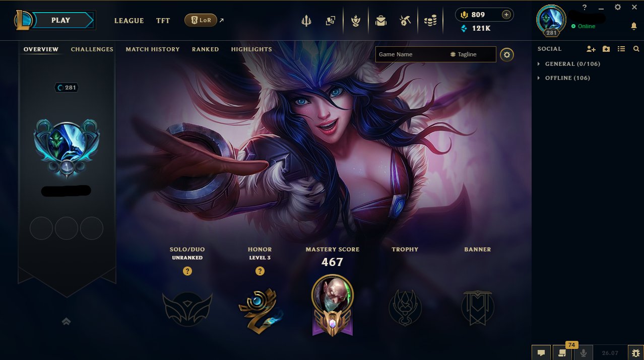 💤💜🟪 121K BE 🟪 281 LEVEL 🟪 MEGA BIG ACC 🟪85+83 SKINS🟪 RANKED READY🟪 INSTANT DELIVERY 🟪💜💤, Sale, level 281, champions 162, skins 85, Unranked