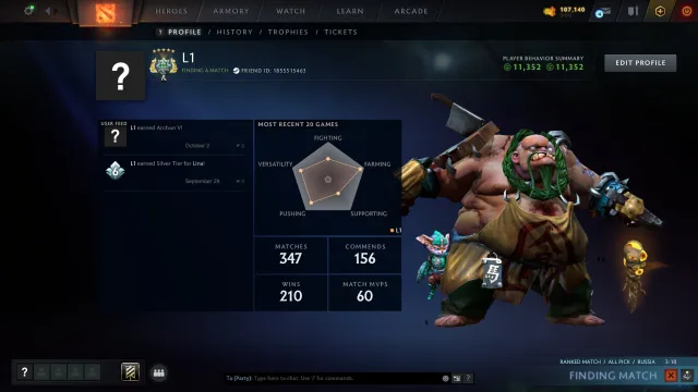 ✅【 HERO 】✅ ®️ CURIOSITIES 65 lvl ®️ 🎯 RANK OPEN 🏆 100/100 ch ⏱️2 IMMORTALS, Sale, 2929 MMR, 11352 integrity, 11352 politeness, 347 matches, 375 hours
