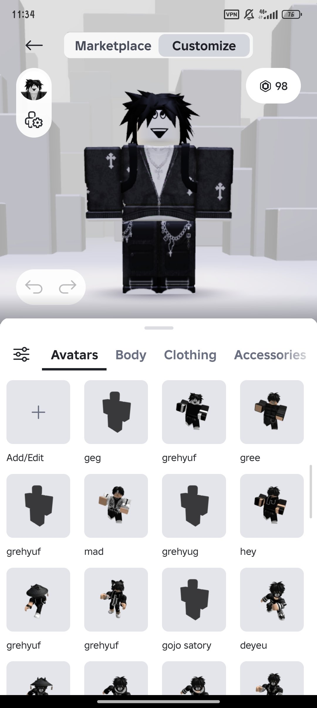 The account has 98robooks, a lot of skins, ni, Sale, Voice chat: Yes