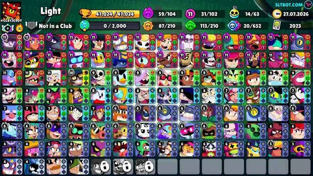🏆47K🏆❤️🔥LEGENDARY LEAGUE❤️🔥🔥102 FIGHTERS🔥✨260+ SKINS✨✅AUTO-DISTRIBUTION✅👇DESCRIPTION👇, trophies 47024, brawlers 102, primes 20