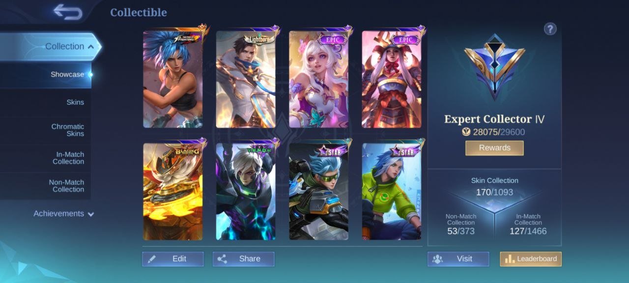 KOF Karina Epic FREYA EPIC Mathilda Blazing Franco venom GUSION Emblem max MC 77 draw, Sale, Rank: Mythic, Level: 76, Winrate: 50%, Heroes: 114, Skins: 170