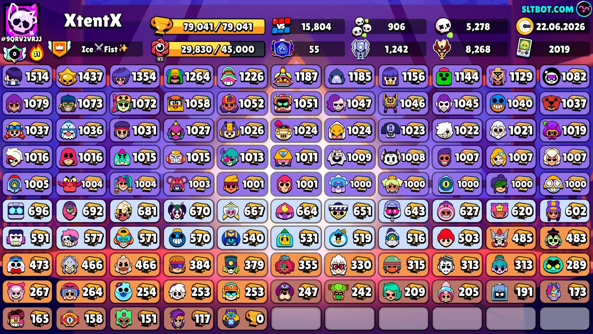 🔞🍓 30 LEGENDARY SKINS 🍓🔞 2 MASTERS ⭐ 56K GEMS IN SKINS 💎 BP+ & PRO ACTIVE 💸, trophies 79000, brawlers 104, primes 54
