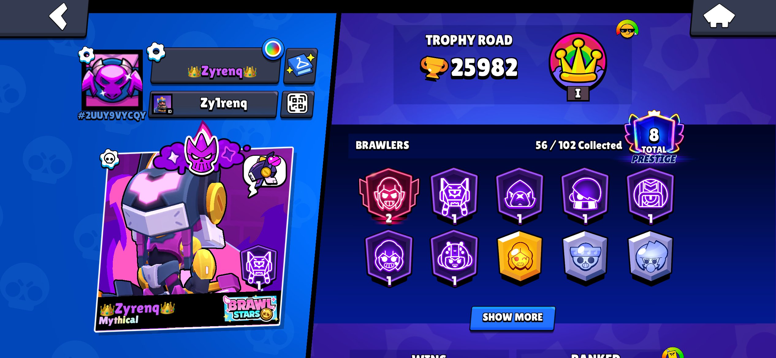 Account | Brawl Stars, trophies 28052, brawlers 72, primes 8