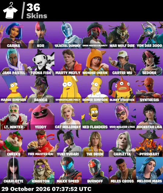 🔥 36 SKINS | MARTY MCFLY + HOMER SIMPSON + THE BRIDE ⚡ AUTOMATIC DELIVERY | FULL ACCESS 🔐, Sale, skins 36